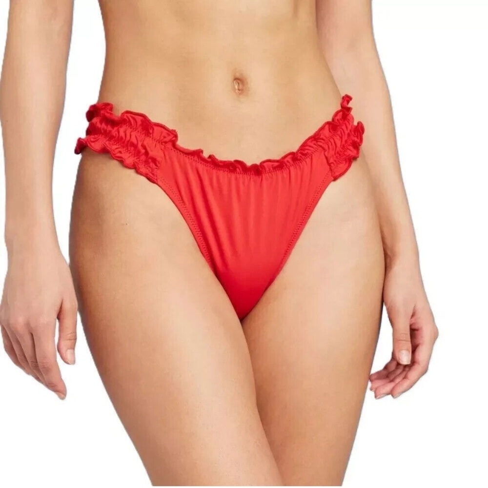 Women's High Leg Cheeky Ruffle Bikini Bottom Wild Fable Red S